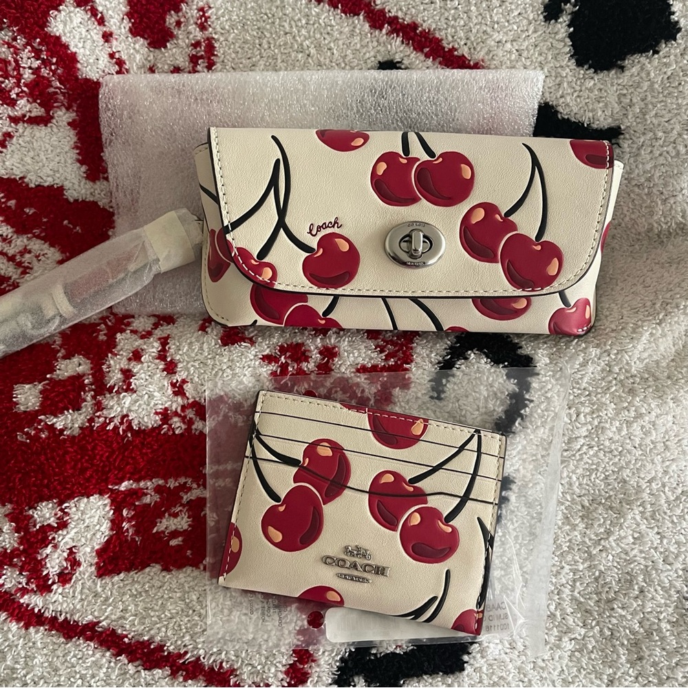 Coach Cherry Pattern Sunglass Case and Card Holder